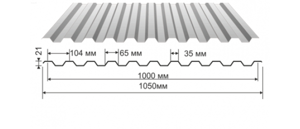 Профнастил оцинкованный С-21 1050x2000 (эконом) купить недорого в Зендиково