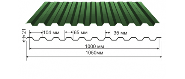 Профнастил зеленый оцинкованный  RAL 6005 С-21 купить недорого в Зендиково